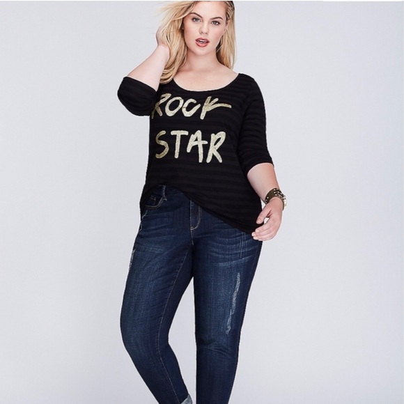 Lane Bryant Black Rock Star Top Plus Size 14/16 - Picture 1 of 6